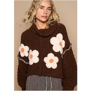 Brown Floral Knit Sweater